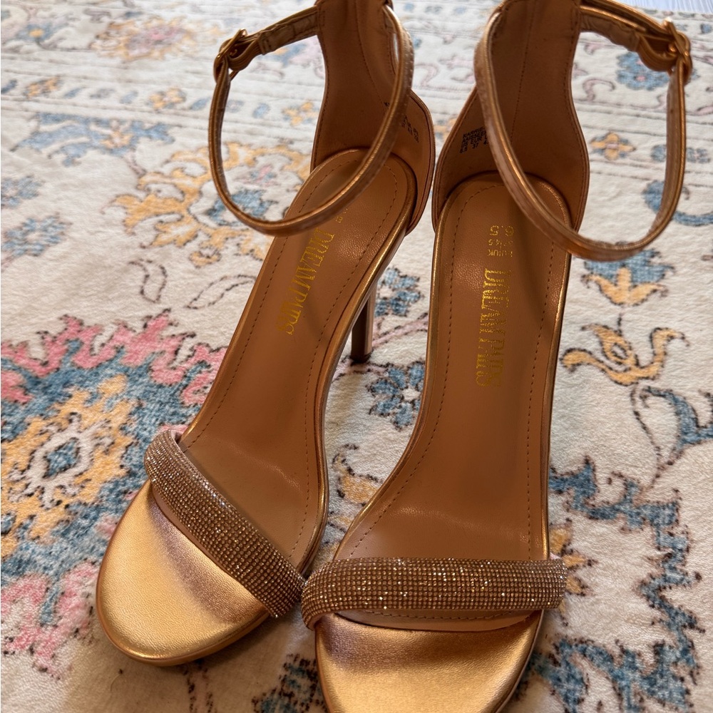 Dream Pairs Metallic Rose Gold Crystal Strap Ankle-Heels